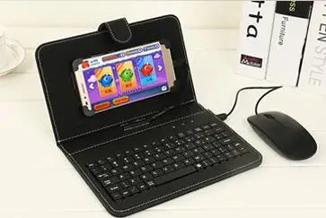 Флип чехол Аксессуары для смартфонов Проводная клавиатура мышь чехол наборы Android мобильный телефон клавиатура подставка для huawei samsung xiaomi htc - Цвет: Black
