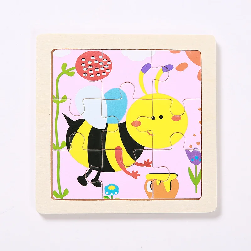 Bee Мини Размер 11*11 см детская игрушка деревянная головоломка деревянная 3D головоломка для детей Детские Мультяшные животные/дорожные Пазлы обучающая игрушка - Цвет: Bee