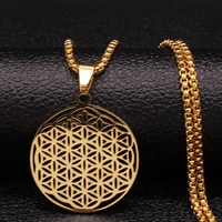 fashion flower of life stainless steel long necklace for women gold color long necklaces jewelry collares largos n429s01