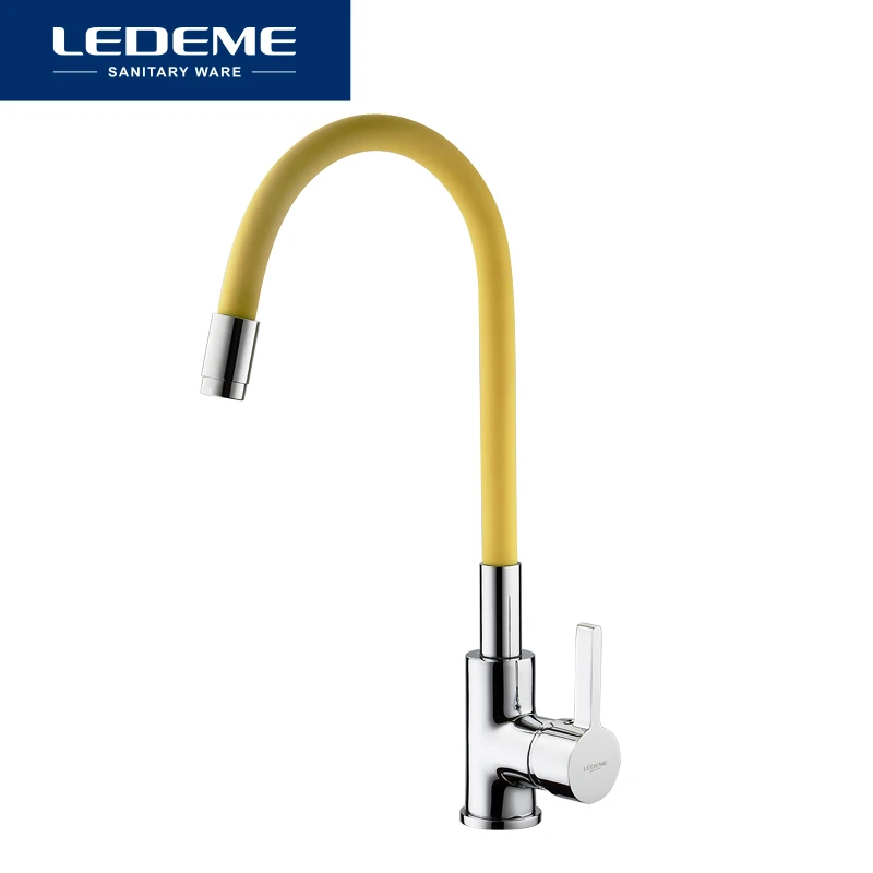 LEDEME Смеситель для кухни с силиконовым изливом латунь Цвет: хром+жёлтый L4898 4|kitchen