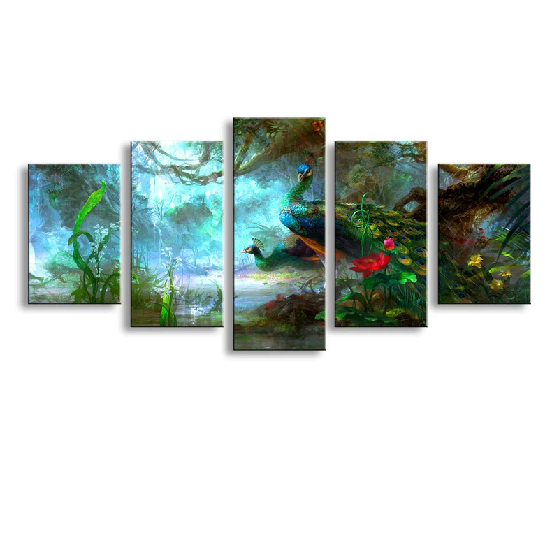 

5 pieces high-definition print peacock canvas oil painting poster and wall art living room picture KQ5-001