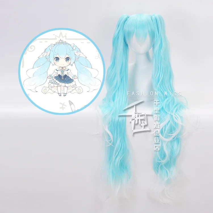 Only wig Г. Хацунэ Мику принцесса Вокалоид Снежный костюм обувь Kawaii синий W/перо на заказ обувь ручной работы - Цвет: Only wig