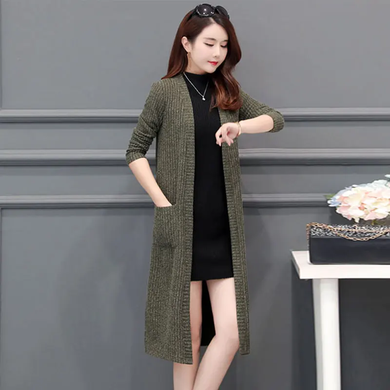 Knitwear Women 2019 Autumn Winter Loose Cardigan Coat Brown Fashion Long Sectioncasaco Feminino Female Plus Size Sweater SS09 |