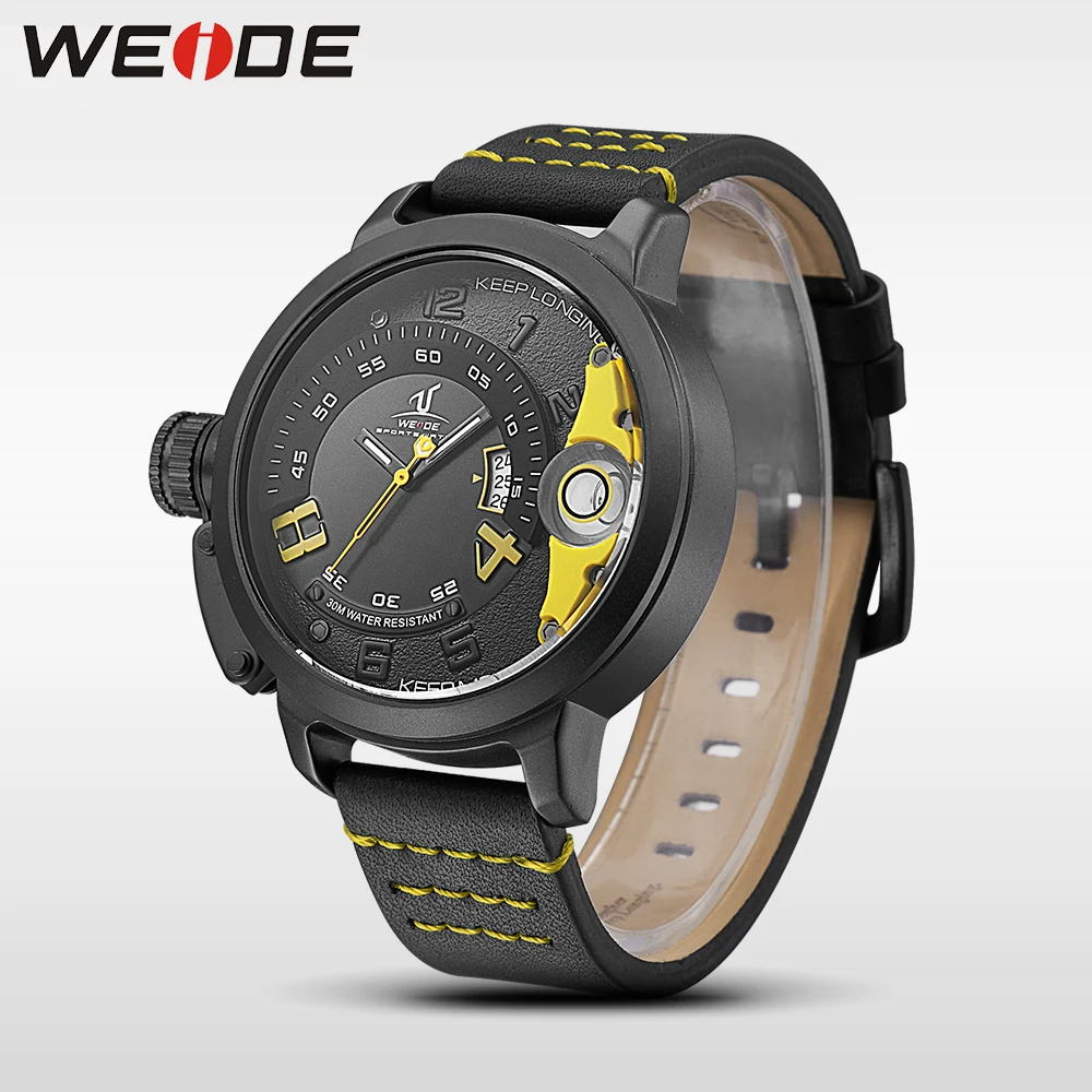 WEIDE Роскошные Мужские кварцевые спортивные наручные часы из натуральной