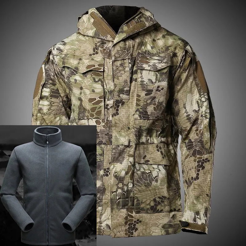 Green python liner Зимняя флисовая подкладка и тактический Тренч M65, Мужское пальто, армейские военные водонепроницаемые пальто, ветровка с капюшоном, верхняя одежда, весенняя одежда - Цвет: Green python liner