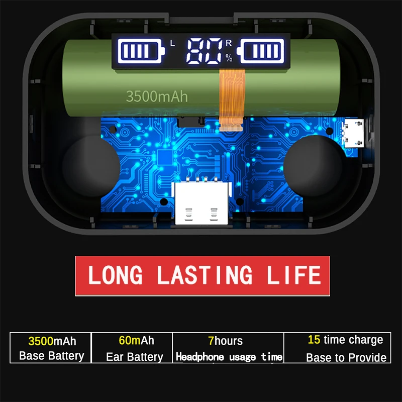 Беспроводные Bluetooth наушники X11 с сенсорным управлением светодиодный