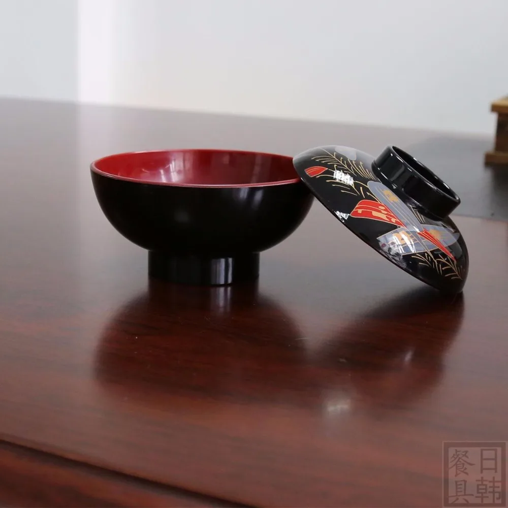

Japanese printing covers small Japan style flavor miso soup bowl lid retort sucking bowl sushi restaurant bar plastic tableware