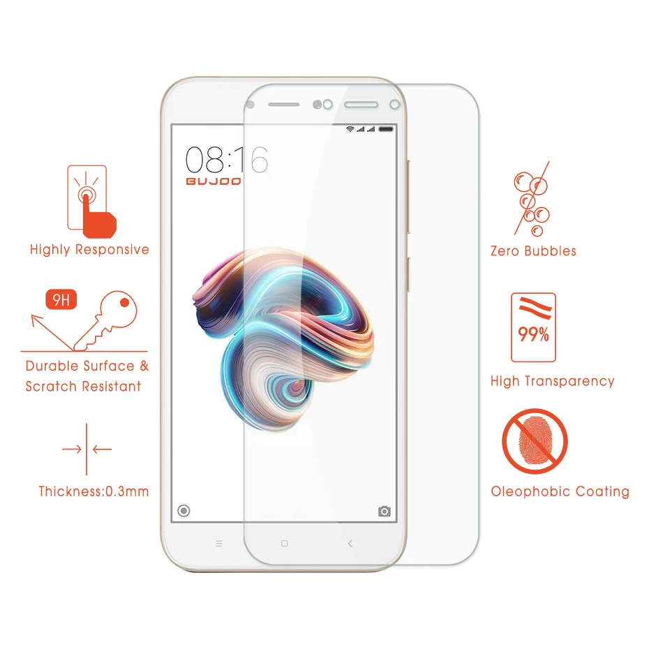100% оригинал BUJOO 2.5D 0 3 мм 9H прозрачное закаленное стекло для Xiaomi Redmi 5A Xiomi Hongmi 5 A
