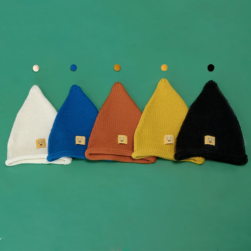 2019 Winter Fashion Knitted Black Hat Autumn Woman Thick Warm Wool Cap Ladies New Triangle Curling Print Casual | Аксессуары для