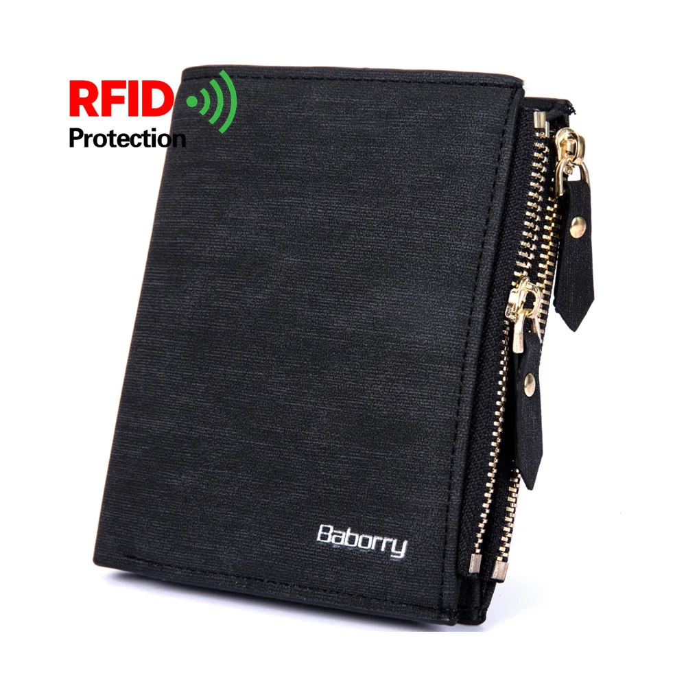 Короткий кошелек с защитой от кражи RFID мужской на молнии из искусственной кожи