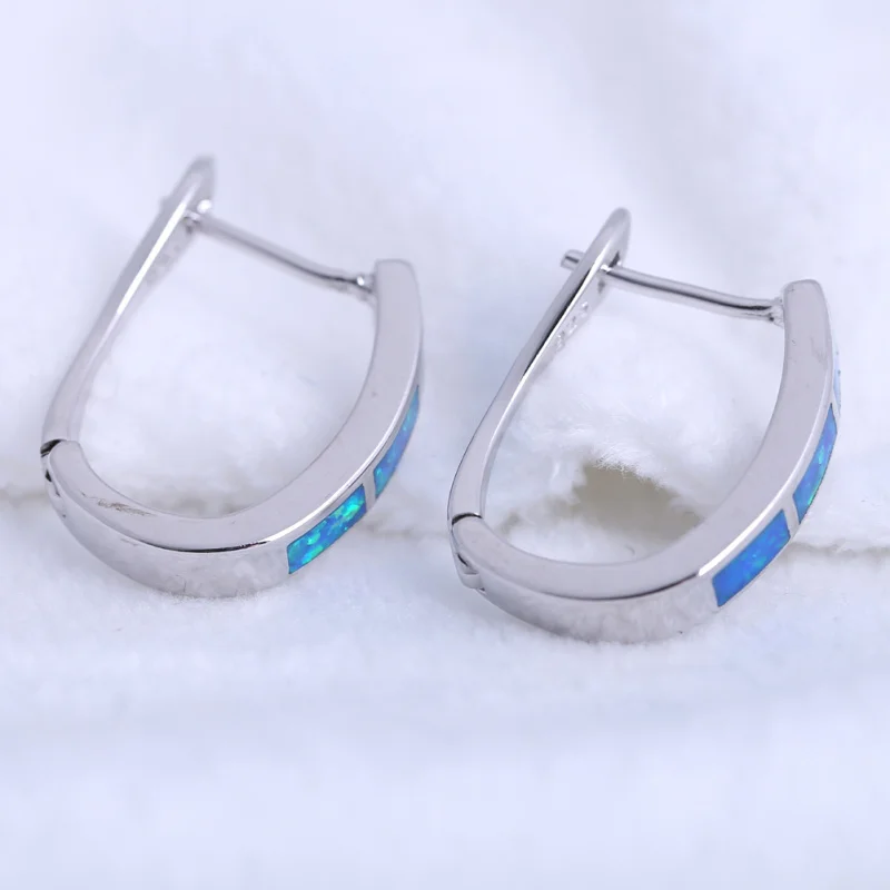 ROLILASON Hoop Earrings for women Wholesale Retail Blue Fire Opal silver plated Fashion Jewelry OE744 | Украшения и аксессуары