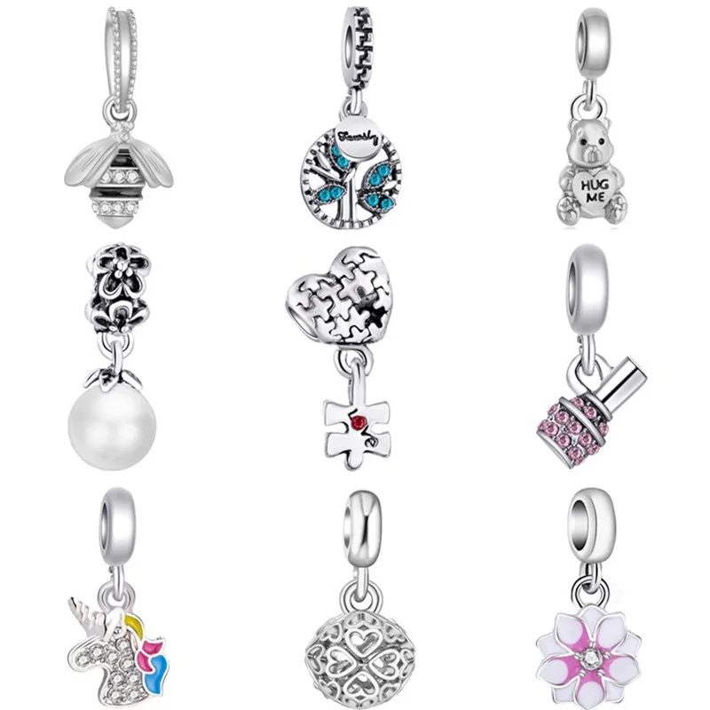 

Hot Sale Crystal Lipstick Bear Bee Tree Squirrel Simulated Pearl Pendants Fit Original Pandora Charms Bead for Women DIY Jewelry
