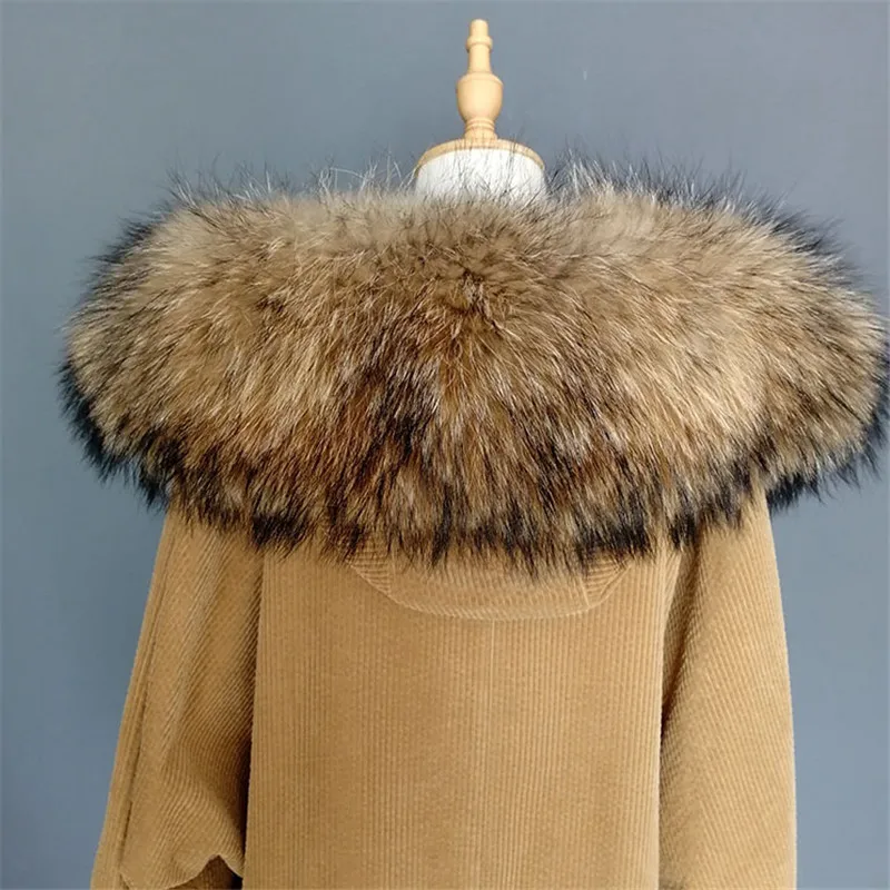 Женский теплый пуховик с воротником из натурального меха енота меховой воротник