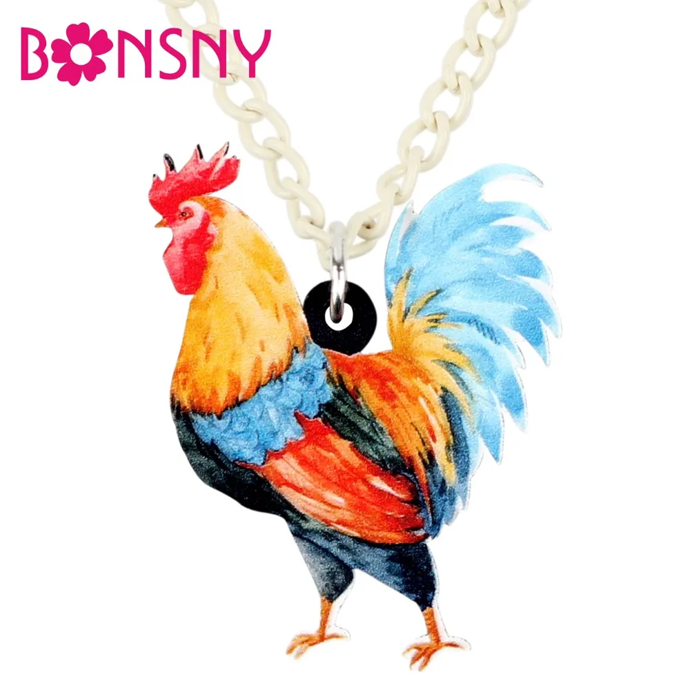 Bonsny акриловое мультяшное цветное куриное ожерелье петух подвеска цепочка чокер