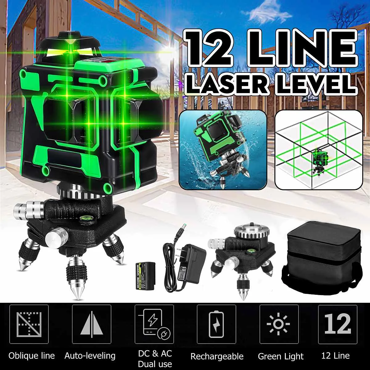Регулируемый 3D лазерный уровень LR6 с 4/8/12 линиями литиевой батареей