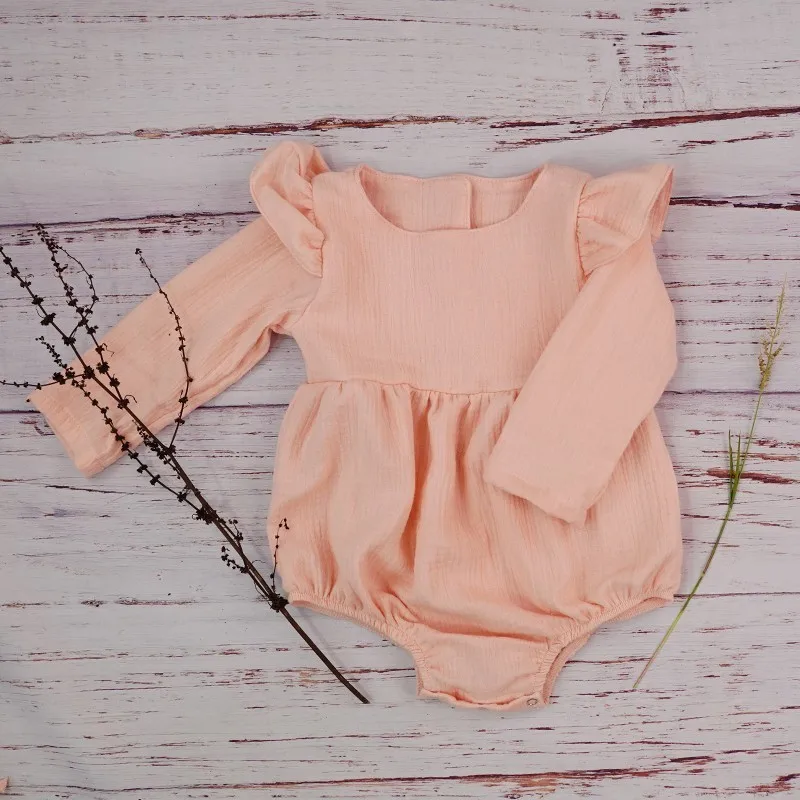 long pink Осенняя одежда для маленьких девочек; хлопковый комбинезон с длинными рукавами для новорожденных; зимний льняной комбинезон; реквизит для фотосессии; Одежда для младенцев - Цвет: long pink