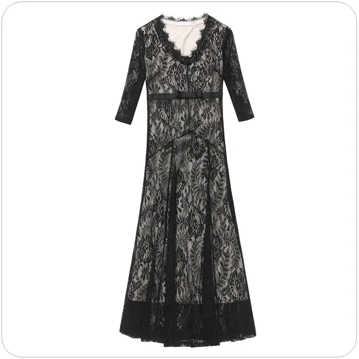 Женское кружевное длинное платье макси с цветочным рисунком привлекательное