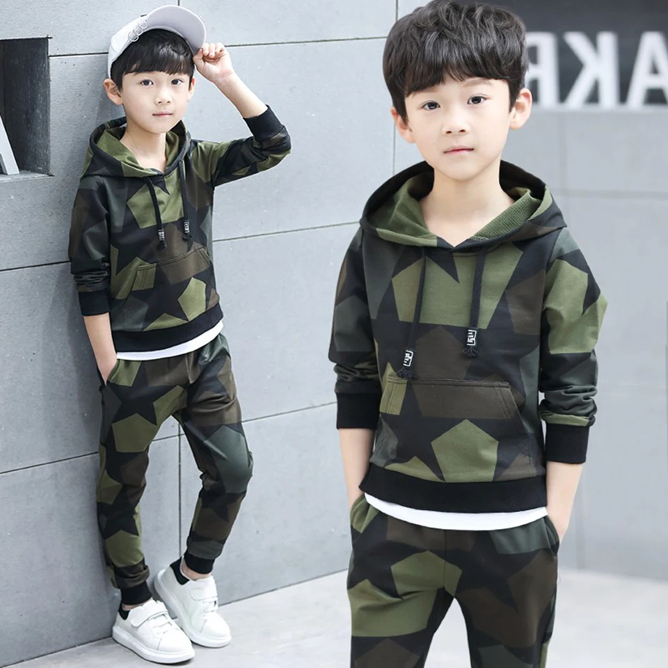Boy Tracksuit Clothes set Kids Spring&ampAutumn Cotton School Uniform Sport Camouflage Suit Boys Clothing Sets 4 6 8 10 12 year | Детская