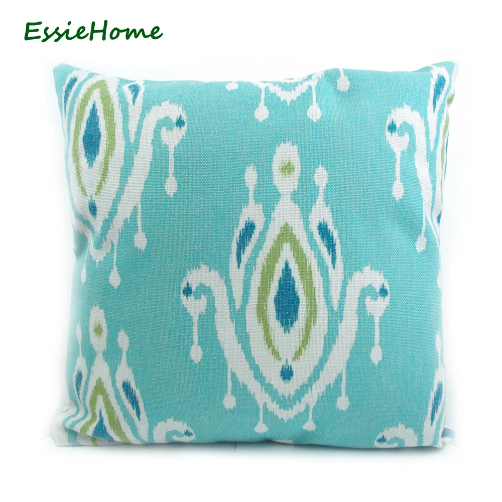 

ESSIE HOME High-End Hand Print Fresh Green Ikat Pattern Pillow Cushion Or Sofa Vintage Look Home Decoration Throw