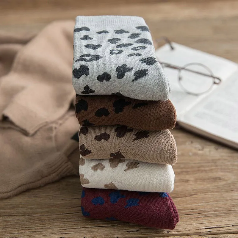 Autumn Winter New Thickened Woollen Ring Leopard Print Web Celebrity in the Whole Cotton Personalized Women Warm Stocking | Женская