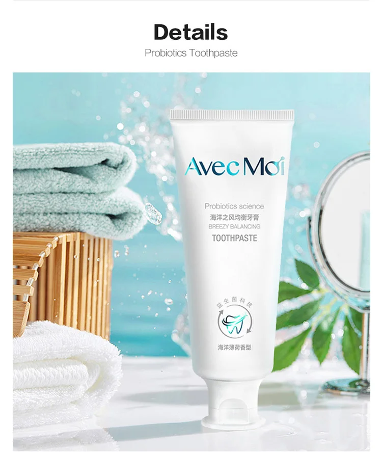 Avec Moi Probiotics зубная паста, водный вкус мяты, антибактериальная зубная паста, стойкий свежий бриз, эффективное отбеливание зубов
