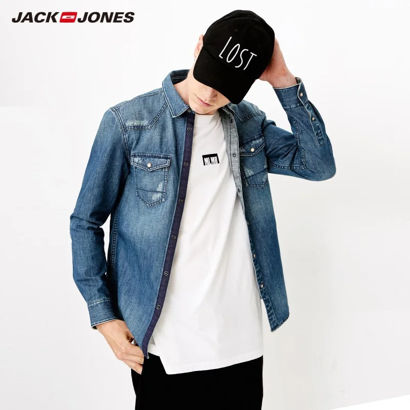 JackJones Повседневная хлопковая и льняная ВИНТАЖНАЯ ДЖИНСОВАЯ РУБАШКА 218305508