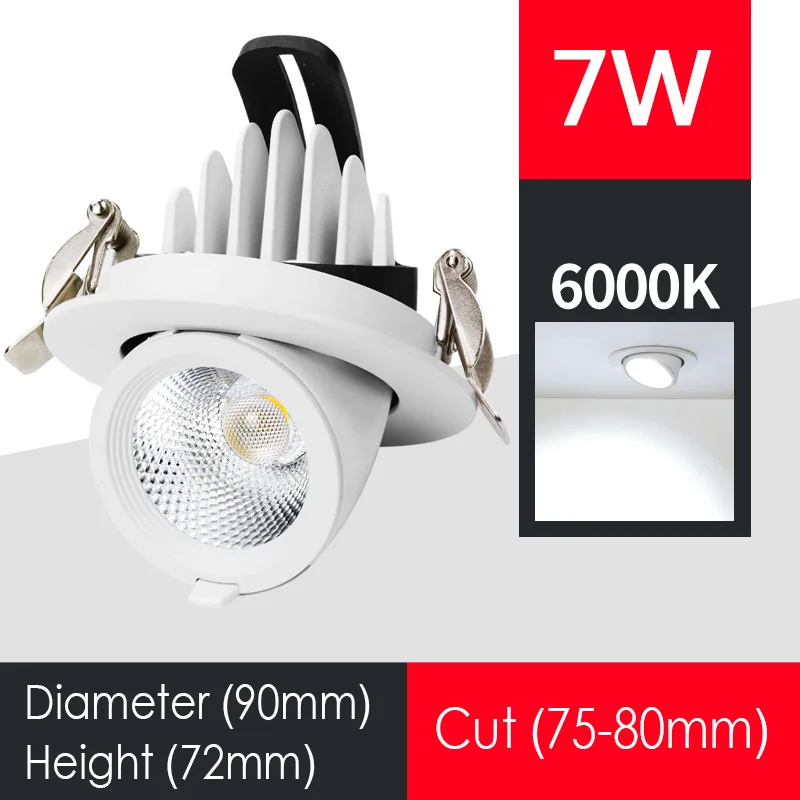 Dimmable Светодиодный точечный светильник со слоном в носу, встраиваемый потолочный светильник COB, светильник для гостиной, коридора, магазина одежды, осветительные приборы - Испускаемый цвет: 7W --- Cold White