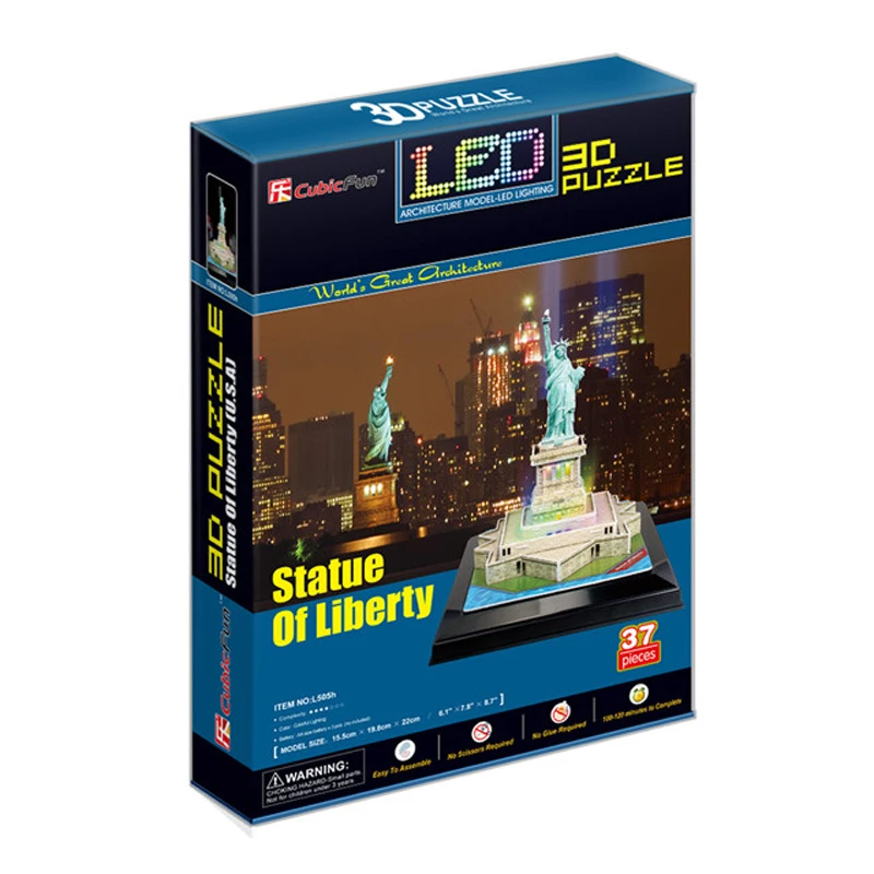 Детские игрушки кубических Fun 3D головоломка с из светодиодов статуя свободы