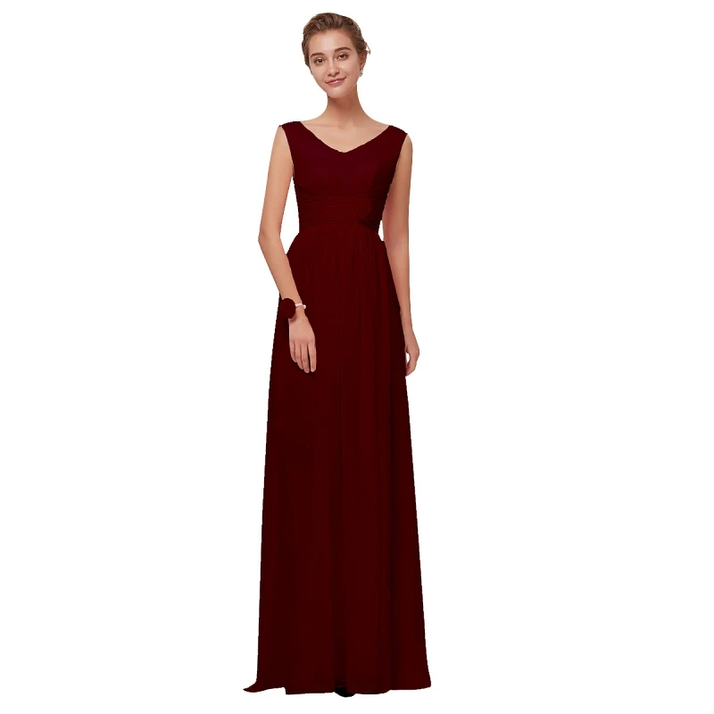 Burgundy A Красивые бордовые шифоновые платья подружки невесты Emily длинные женские платья больших размеров трапециевидной формы без рукавов для свадебной вечеринки и выпускного вечера - Цвет: Burgundy A