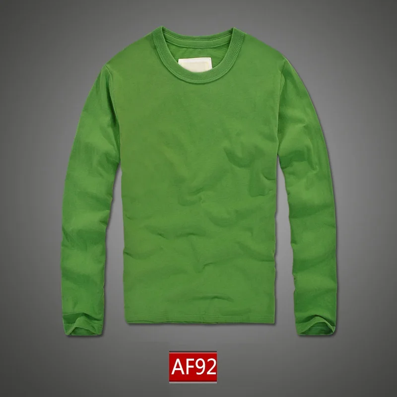 Мужская Однотонная футболка с круглым вырезом и длинным рукавом|Мужские