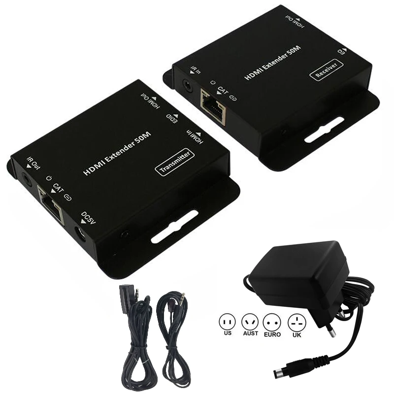 Удлинитель HDMI с выходом + ИК и EDID управление помощью кабеля cat5e/6 до 50 м 195 футов|extend