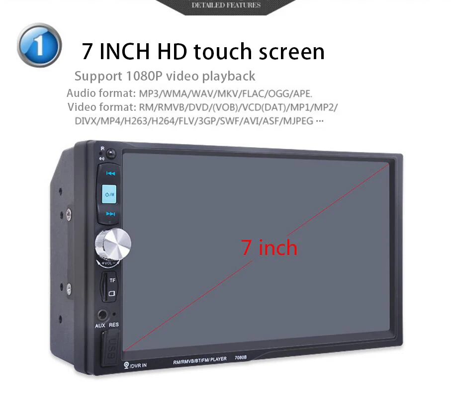 7 дюймов MP5 плеер Зеркало Ссылка экран стерео автомобильное радио сенсорный FM USB TF