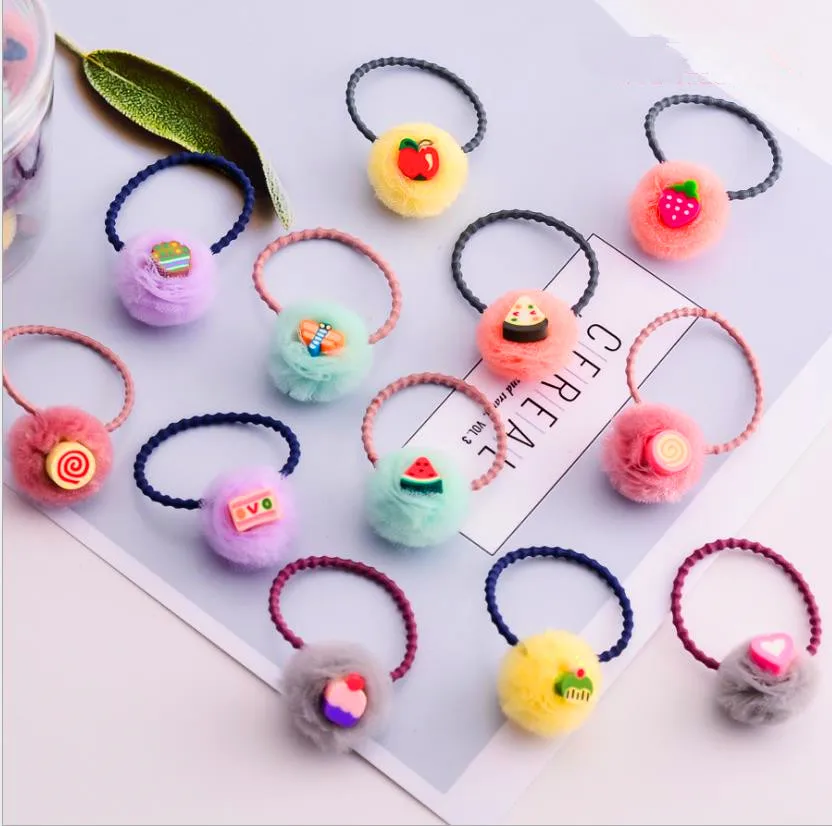 

12Pcs/set Kids Elastic Hair Bands Girl's fruit Gauze ball Hair Headwear Baby Headdress Children Hair Girls Hair Accessories Q12