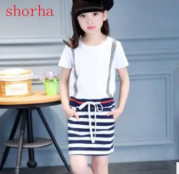 

2017 Summer girl dress 3-12 Years Girls Short Sleeve Blue Stripe Summer Dress Cotton Casual Dresses Kids Clothing