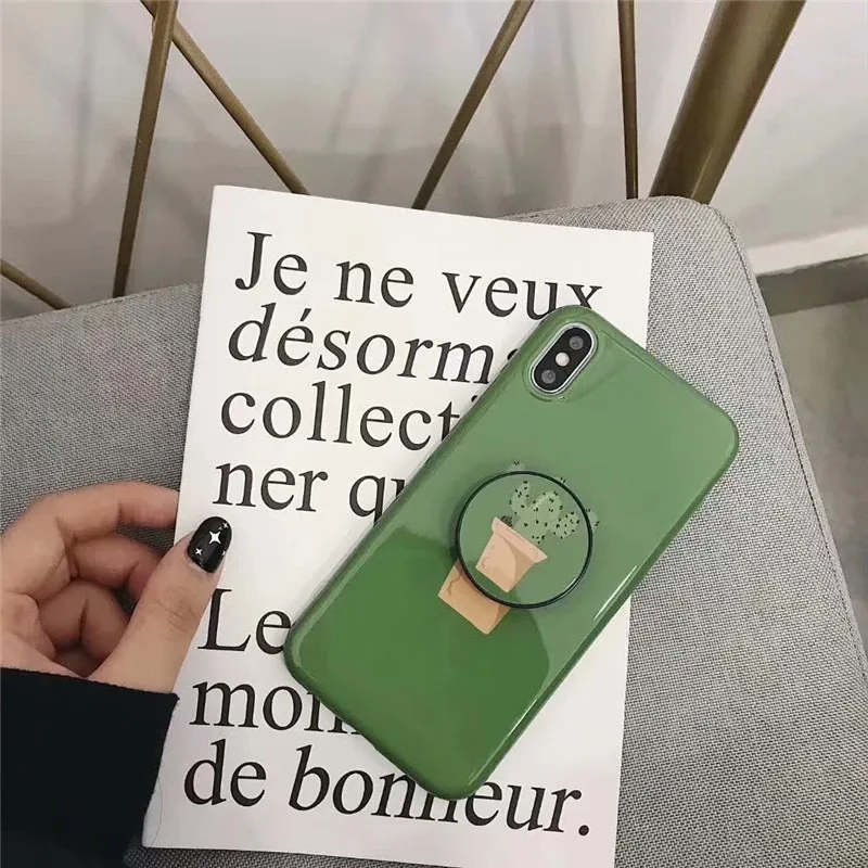GYKZ мультяшный чехол подставка С КАКТУСОМ для iPhone XS MAX XR 7 6 6s 8 plus Мягкий силиконовый