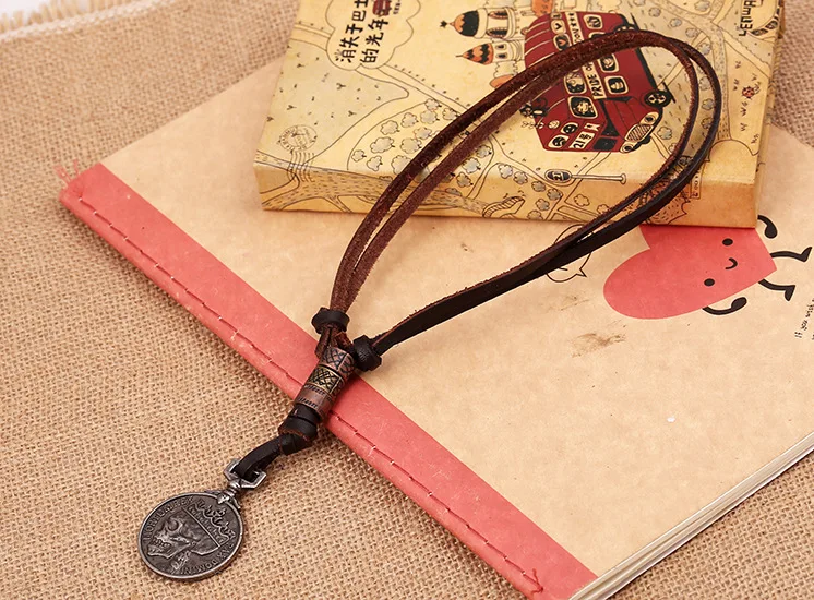 Vintage Punk Skull Long Necklace Retro Genuine Leather Chain Men Metal Rock Hiphop Coin Pendant Women Adjustable Fashion Jewelry | Украшения