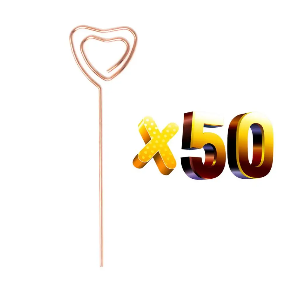 Лот 50 шт. DIY ремесло 4 дюйма провода фото зажимы, глина и торт аксессуары, памятки Держатели/место зажим для карт, Черный& Золотой& блестящий хром, 10,2 см - Цвет: 50pcs R.Gold heart