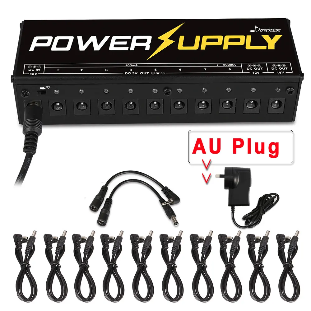 AU adapter Donner гитарный эффект педаль питания комплект 10 изолированный DC Выход 9 в 12 В 18 в педаль напряжение короткого замыкания Защита от перегрузки по току - Цвет: AU adapter