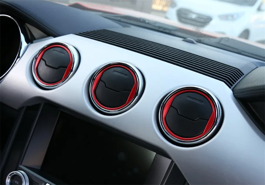 YAQUICKA 3Pcs Car Interior Dashboard Central Air Conditioner Vent Ring Circle Trim Sticker Sequins For Ford Mustang 2015 2016 | Автомобили