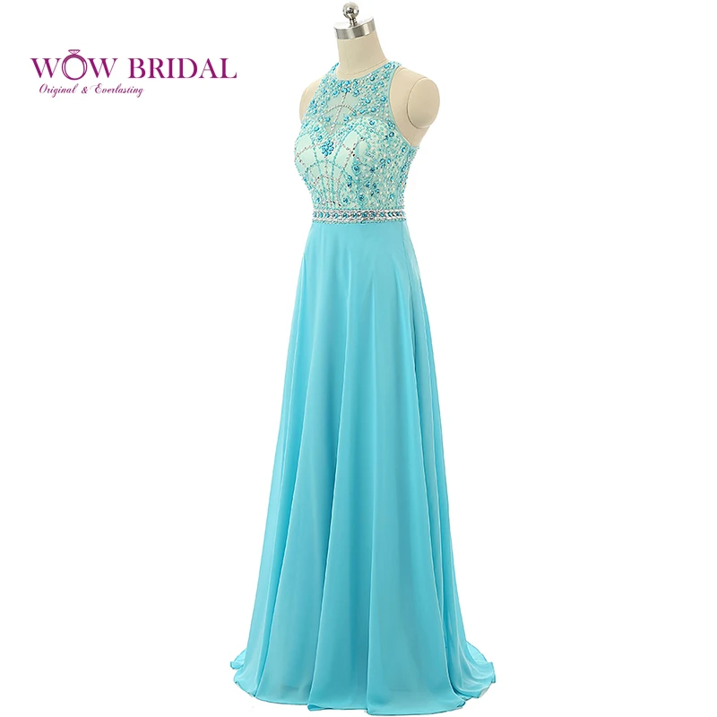 Wowbridal Изящные небесно-голубого цвета платье для выпускного вечера 2021 с лямкой на