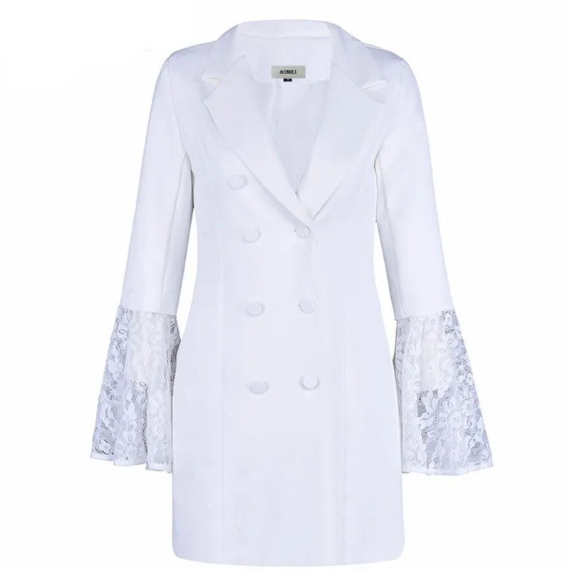 

Fashion Ladies Blazers Black Lace Flare Sleeve V Neck Double Breadsted Slim Suit Jacket Woman Summer Blazer Office Lady Okd158