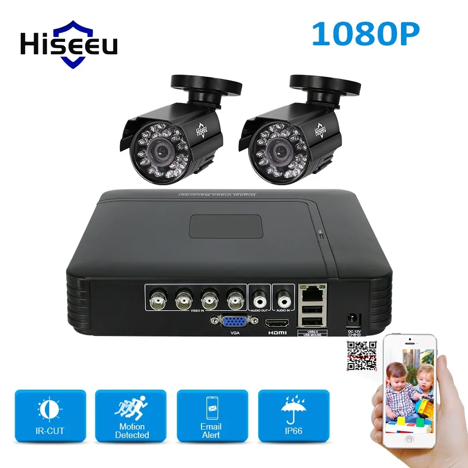 AHD система видеонаблюдения 1080P камера 4CH рекордер 1080N 2 шт 2MP безопасности комплект