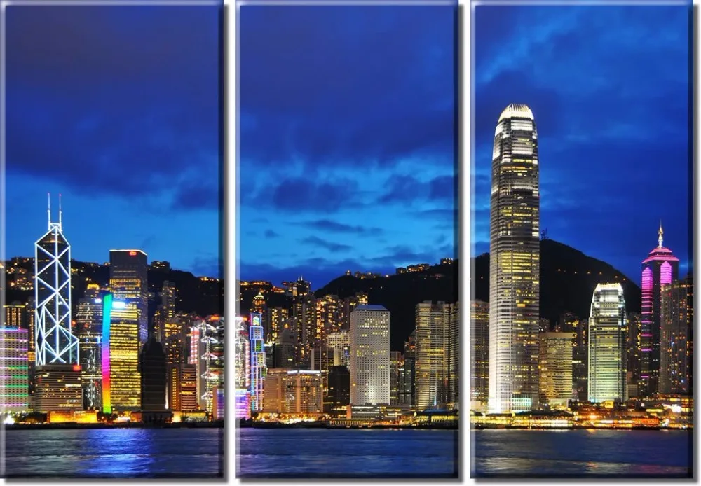 

3 pieces framed Wall Art Picture Gift Home Decoration Canvas Print painting Blue city landscape wholesale/