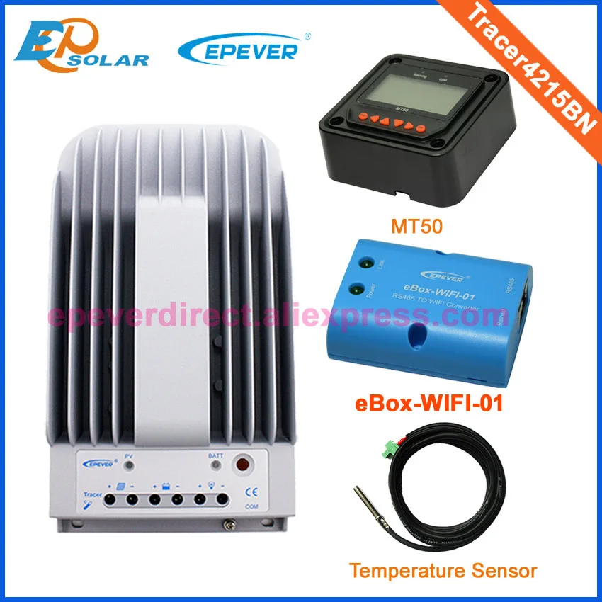 Адаптер Wi-Fi eBOX для беспроводной связи Tracer4215BN, бесплатная доставка, Солнечный контроллер 40 А, 12 В/24 В, MT50 метр и датчик температуры