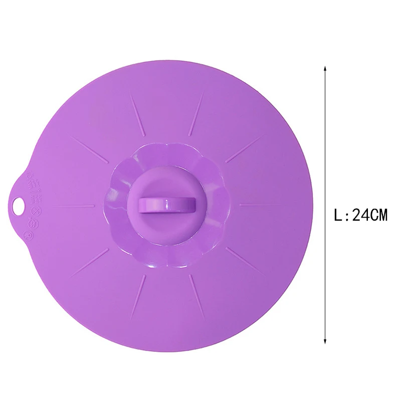 Purple L 24cm Силиконовая чаша для микроволновой печи, крышка для разлива, кастрюля, сковорода, пищевая упаковка, уплотнительная крышка, инструменты для приготовления пищи, кухонные гаджеты - Цвет: Purple L 24cm