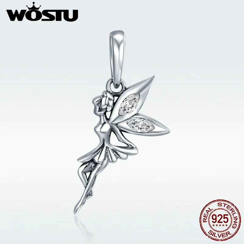 WOSTU подлинный 925 пробы Серебряный цветок фея Висячие Подвески подходят