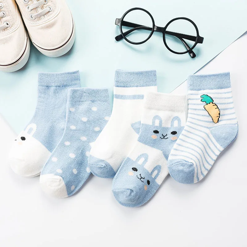 Blue rabbit 10 шт./партия = 5 пар), комплект Хлопковых Носков для малышей на весну/Осень/зиму, носки-тапочки без косточек для новорожденных и малышей 0-3 лет - Цвет: Blue rabbit