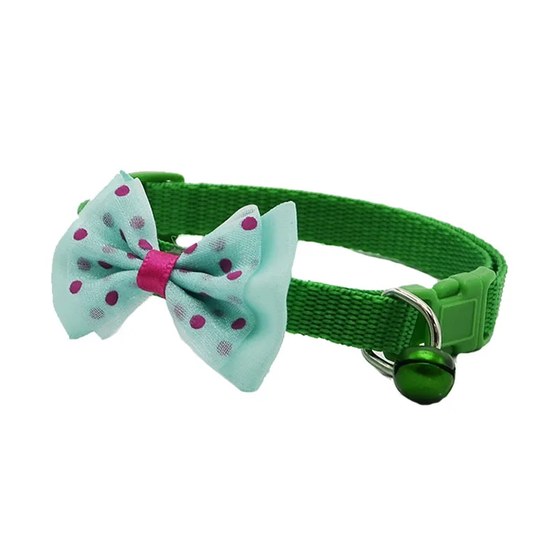 Green Bow Pawstrip 0,4/0," ошейник для маленьких собак, чихуахуа, йоркширский нейлоновый ошейник для щенка, милый ошейник для кошки с бантом, ошейник с колокольчиком для питомца для собак - Цвет: Green Bow