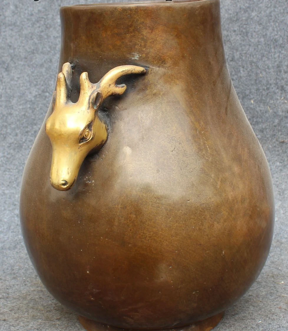 13 &quotотмеченная китайская фиолетовая бронзовая позолота голова оленя ручка