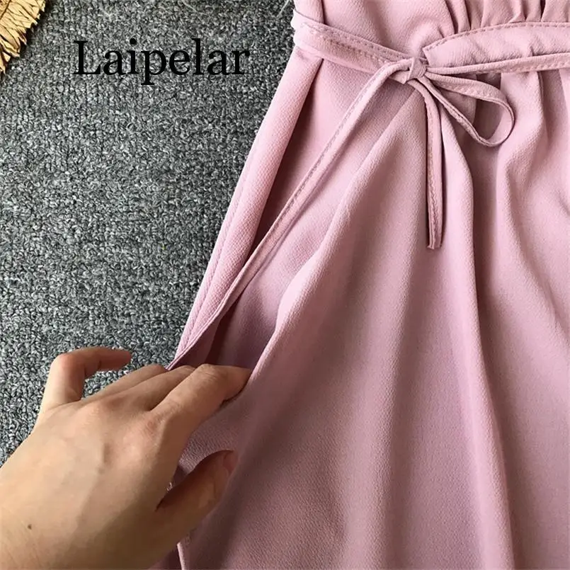 

Laipelar Slim Solid 2019 V Neck Summer Chiffon Midi Long Dress Party Women Beach Tank Sundress Basic Dresses Casual Tie Elegant